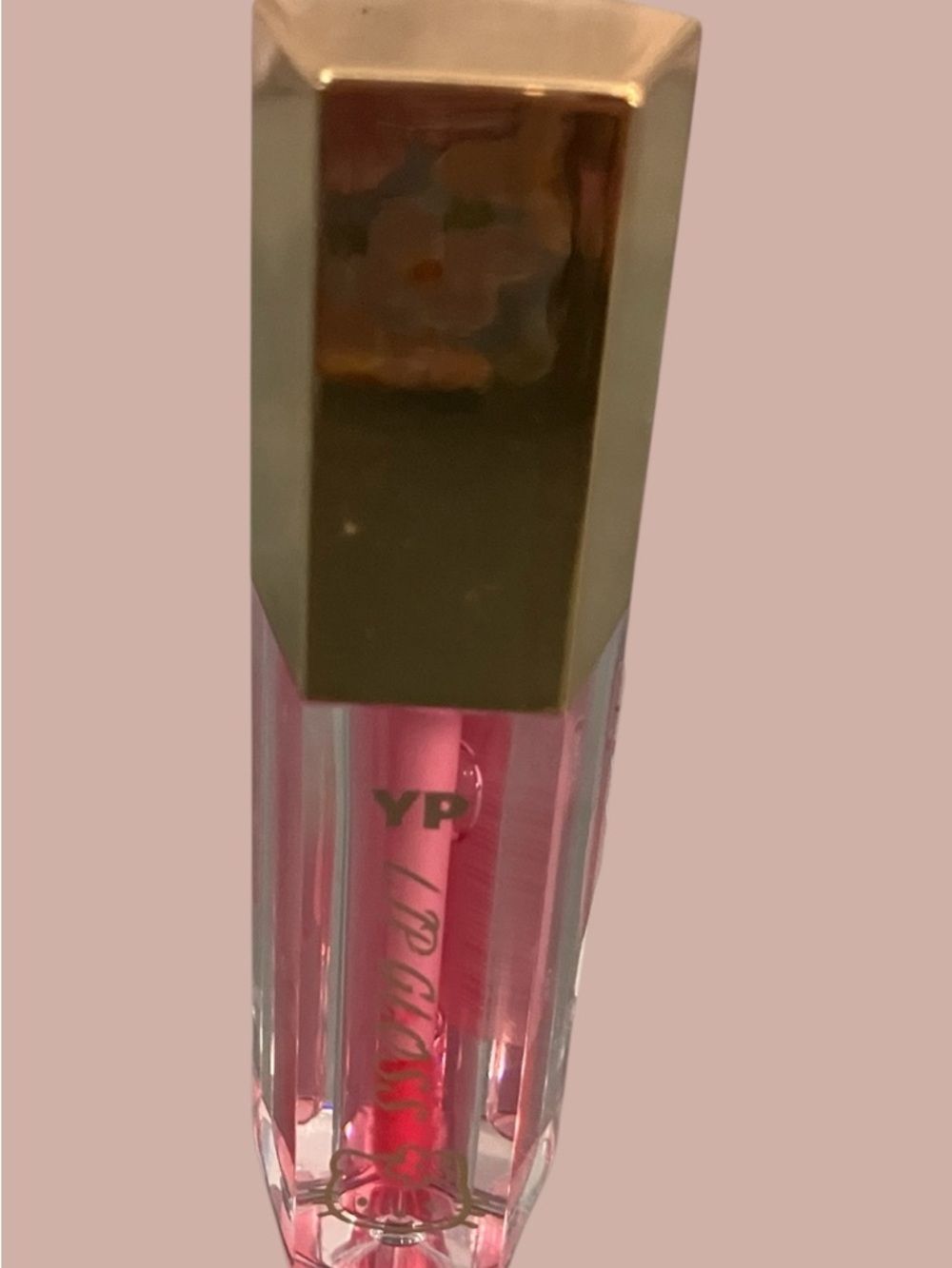 Hello Kitty inspired Pink Lip Gloss with Gold Cap — High-Shine Hydration